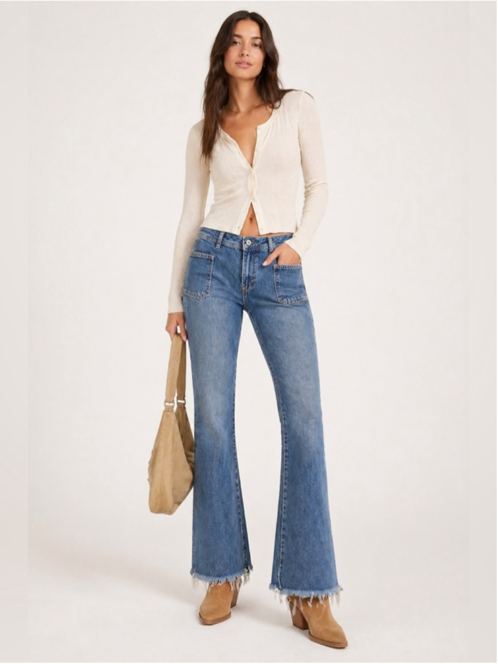 Free People Izzy Flare Jeans Mid Rise Vintage Wash Frayed Hem Size 29